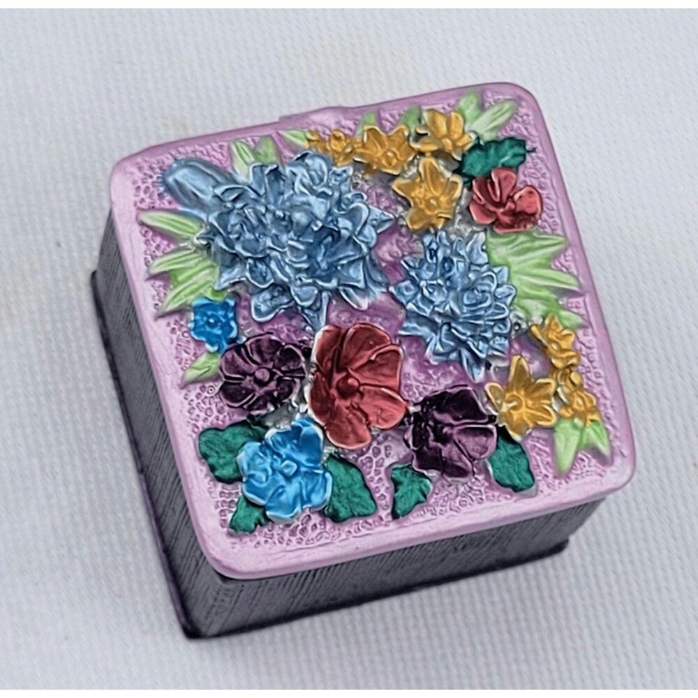 Vintage Rucinni Enamel Trinket Box Floral Enamel Shiny